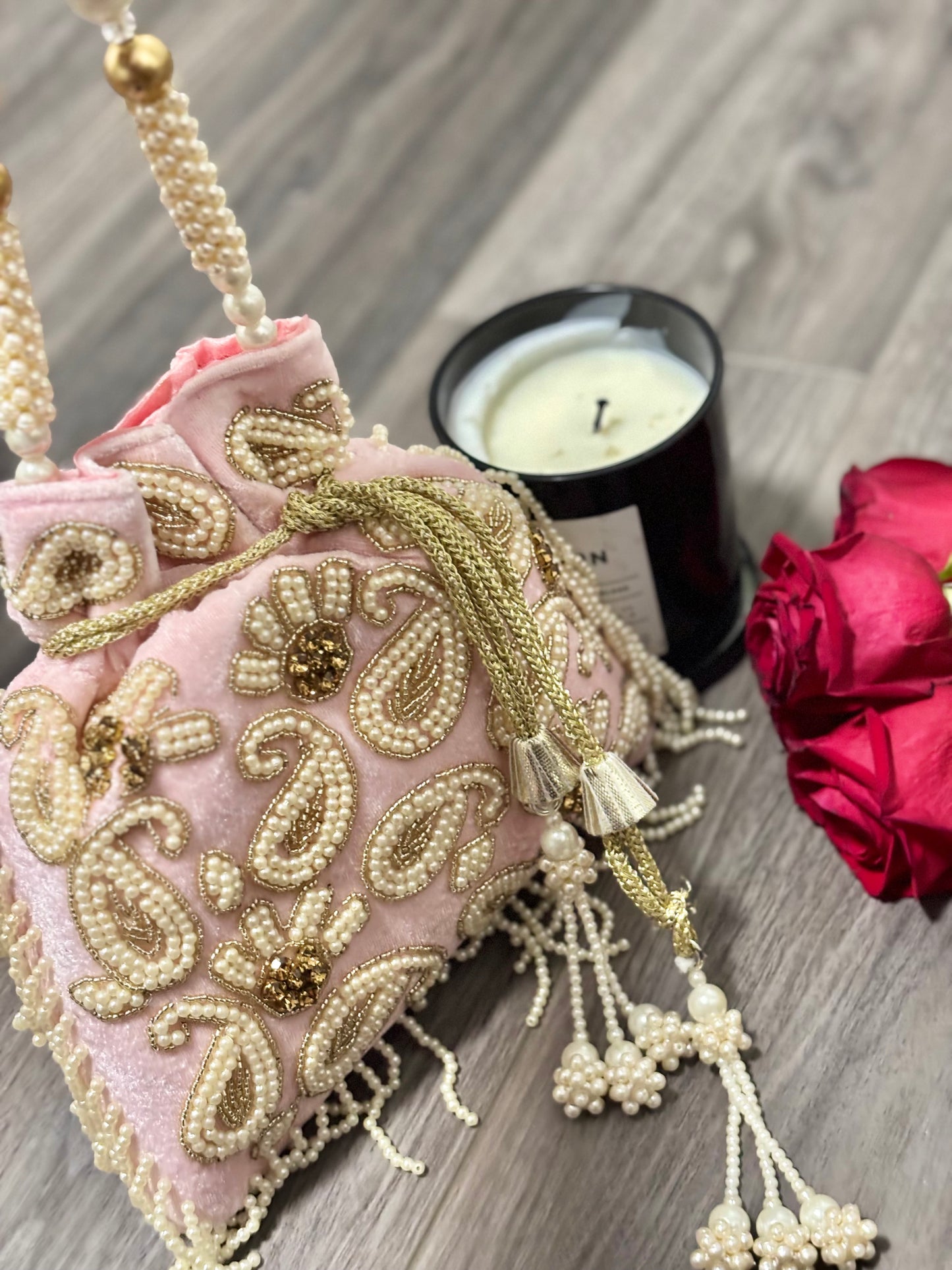 Roohza - Pink Potli with pearl handle