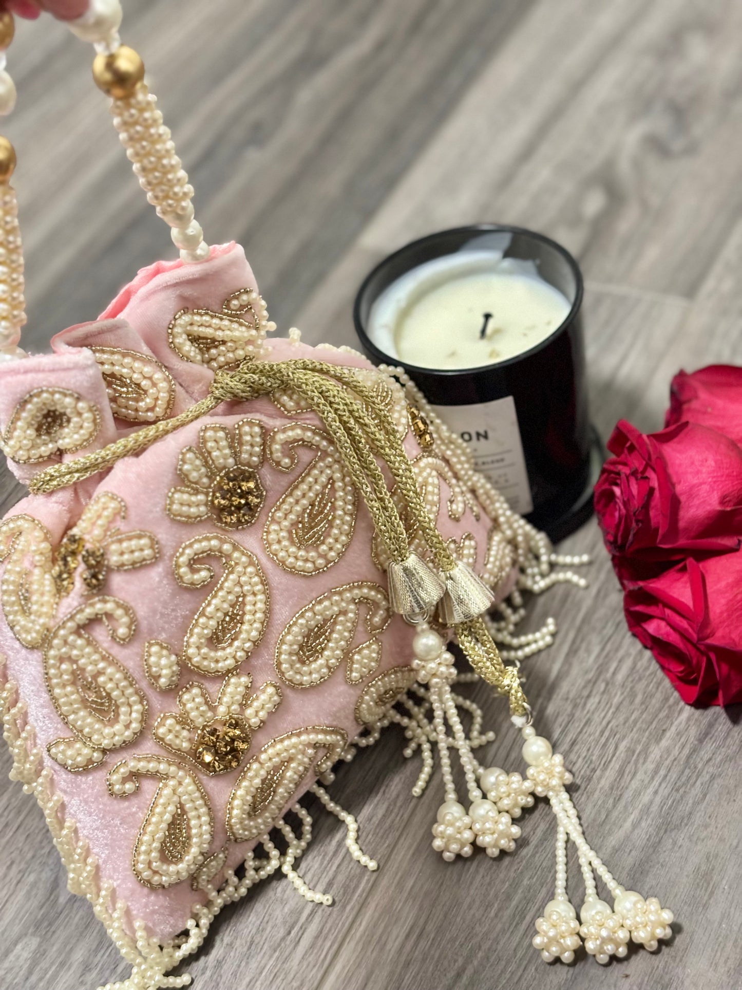 Roohza - Pink Potli with pearl handle