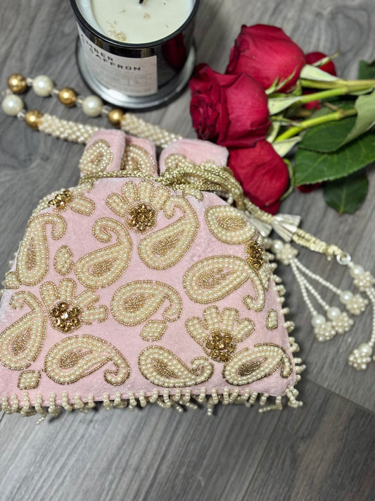 Roohza - Pink Potli  with pearl handle