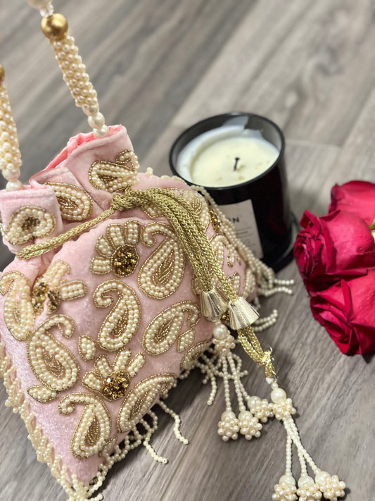 Roohza - Pink Potli  with pearl handle